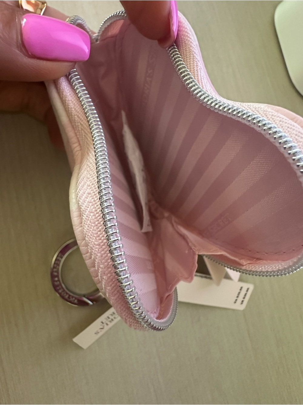 Victoria's Secret Pink & White Striped Heart Keychain Coin Purse - Picture 5 of 6